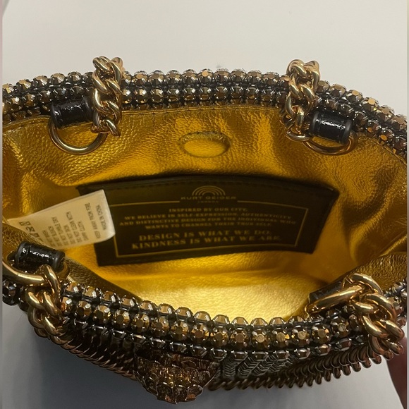 Kurt Geiger NWOT Gold Crystal Mesh Evening Bag with Chain Strap - Picture 2 of 6